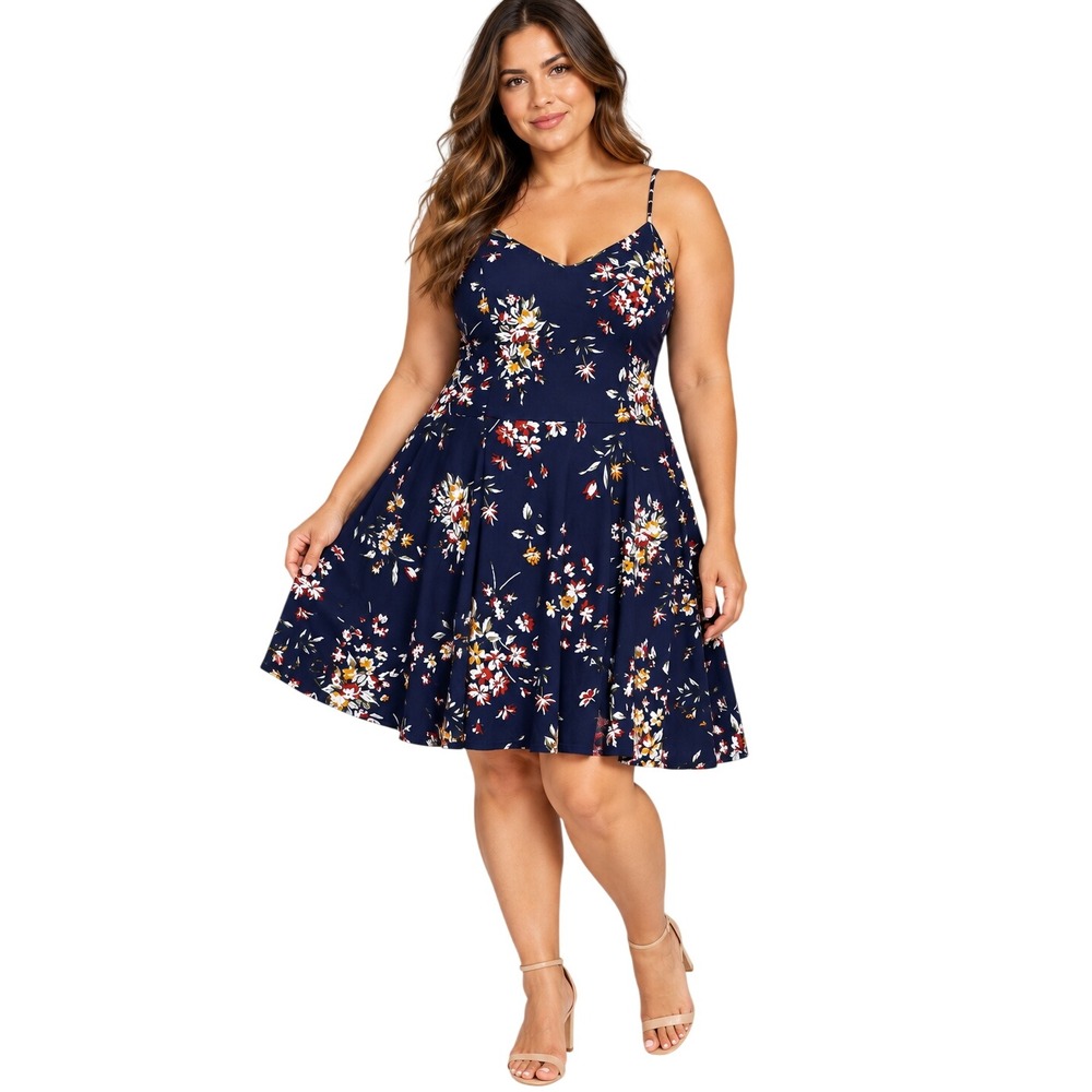 The General Good Dress Women XXL Navy Floral Skater Excellent Strappy Mini